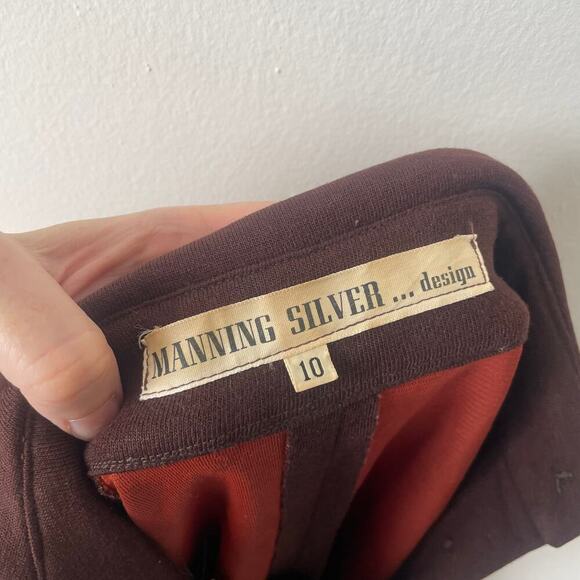 Manning Silver Vintage 70’s Long Sleeve Knee Length Dress in Brown SIZE 10 - Picture 8 of 8